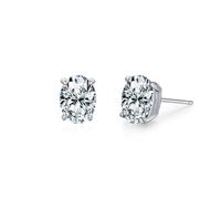 Orecchini Donna, Oro bianco 9K Orecchini Donne con moissanite ovale solitaria 6x8mm