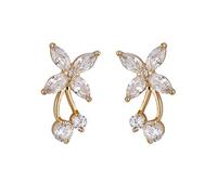 Orecchini Donna Oro, Donna Oro Giallo 375 Orecchini a Lobo Moissanite foglia di ciliegio