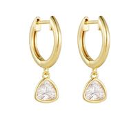 Orecchini Donna Oro Giallo Cerchio, 18K Orecchini Donna Elegante cerchio con pendente triangolare in moissanite