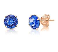 Orecchini Donna Oro Rosa - Orecchino Zaffiro Blu - Orecchini Punto Luce Argento 925 Placcati Oro Rosa con Cristallo Blu Zaffiro 6 mm - Orecchini Placcati Oro - Orecchini Blu Donna