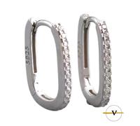 ORECCHINI DONNA OVALI IN ARGENTO 925 ZIRCONI BIANCHI DI 1,5 CM VINCENT PAUL