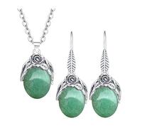 Orecchini Donna,Parure Di Gioielli Da Donna Collana Di Giada Verde Vintage Orecchini Pendenti Con Intarsio Di Fiori Di Rosa Ciondolo Ovale Orecchini Pendenti Con Gancio Gioielli Antichi Per Ragazze