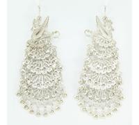 Orecchini donna pendente pavoncella sarda in filigrana d'argento 8 cm