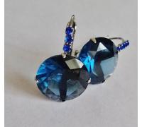 ORECCHINI DONNA PENDENTI CERCHIO CERCHIETTO CRISTALLI BLU ZAFFIRO BIGIOTTERIA