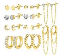 orecchini donna pendenti, orecchini cerchio, orecchino Set per più piercing, Huggies Hoop Studs Orecchini per Donne Ragazze Piccoli Orecchini Minimalisti Ipoallergenici a Catena Hoop Ball Set