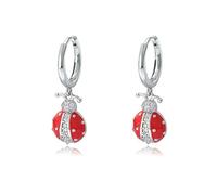 Orecchini Donna Pendenti, Oro bianco 9K Orecchini Donne Cerchietto con ciondolo a forma di coccinella tempestato di diamanti