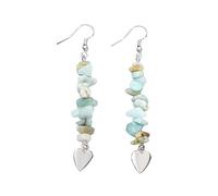 Orecchini Donna Pietre,Orecchini Pendenti con Amazzonite in Pietra Burattata con Pendente A Cuore Orecchini Pendenti Lunghi con Gancio Guarigione Cristallo Reiki Equilibrio Chakra Gioielli Regalo PE