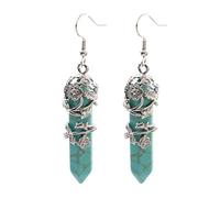 Orecchini Donna Pietre,Orecchini Pendenti Turchesi Naturali con Fiore Rosa Avvolto Pendulum Point Ciondolo Gancio Pendente Orecchini con Pietre Preziose Gioielli di Cristallo Curativo Regalo per Le