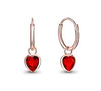 Orecchini Donna Rossi - Orecchini Cuore Argento 925 Placcati Oro Rosa 18K con Brillantini di Cristallo Rosso - Cerchietti Donna Eleganti Oro Rosa con Cuore Pendente - Diametro Cerchietto 12 mm