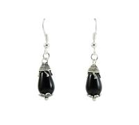 Orecchini donna sardi con pendente Su Coccu in argento brunito onice a goccia