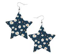 Orecchini Donna White Daisy And Flowers Navy Blue Confortevoli Orecchini Pendenti Stampa Ciondolo Orecchio Per Vacanze Mamma Festa