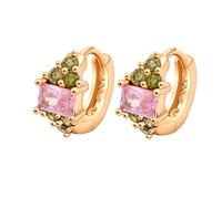 Orecchini Donne A Cerchio, Donna 18K Oro Giallo Orecchini Cerchi con cristallo rosa e verde e granato