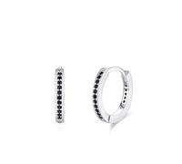 Orecchini Donne, Donna Orecchini a cerchio Huggie con onice nera Eternity in Oro bianco 9 carati