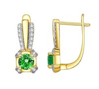 Orecchini Donne, Donna Oro Giallo 14K Orecchini Cerchi Linea con Tsavorite verde e Moissanite