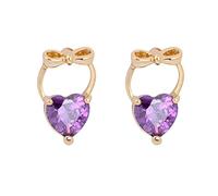 Orecchini Dorati 9k per Donne, Bowknot con Forma di cartilagine a Forma di Cuore Amethyst Erilage per Donne Oro