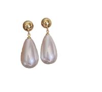 Orecchini dorati a bottone sferici e a forma di goccia per le donne, design vintage, accenti lustri in finta perla, Chic versatile
