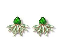 Orecchini d'oro a forma di ventaglio con diamante verde Love, gioielli per le orecchie alla moda e freschi da donna