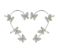 Orecchini ear cuff a forma di farfalla, non forati, con cristalli decorati con cristalli, tonalità argento, set di 2