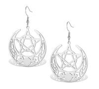 Orecchini ebraici Chai da donna, in acciaio inossidabile, con nodo celtico, luna crescente, ciondolo con stella di David e turchese amuleto religioso, Misura unica, Acciaio inossidabile, Nessuna