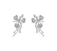 Orecchini eleganti a farfalla con perla in zircone | Orecchini pendenti a farfalla con cristallo frizzante impreziositi per occasioni da sposa e speciali