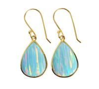 Orecchini eleganti in argento Sterling 925 con opale di fuoco lucido, 16 x 12 mm, con lunetta, multicolore, fatti a mano, eleganti orecchini a goccia da donna