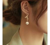 Orecchini eleganti retrò con fiocco e perle, perfetti per la moda quotidiana o come regalo di San Valentino, regalo della Festa della Mamma Tagli UnicaLega di zinco