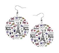 Orecchini estivi a forma di farfalla della Torre Eiffel di Parigi Orecchini a farfalla in pelle a forma rotonda della Torre Eiffel di Parigi Gioielli pendenti leggeri da donna per ragazze, perfetti da