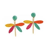 Orecchini Estivi In Rafia, Orecchini Pendenti A Forma Di Libellula Colorata Intrecciata, Fatti A Mano In Stile Bohémien, Gioielli Esagerati e Personalizzati per Donne e Ragazze.