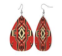 Orecchini etnici nativi americani del sud-ovest rosso in finta pelle per donne e ragazze a goccia gancio ciondola gioielli per feste in costume regalo, Misura unica, Pelle PVC