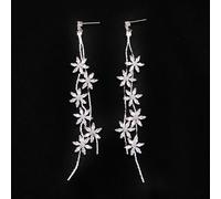 Orecchini Extra Lunghi, Pendenti Floreali Con Stupenda Zirconia Cubica 5A