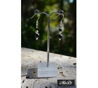 Orecchini fatti a mano in argento sterling, fiocco di neve in ossidiana e per...