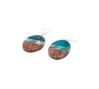 Orecchini fatti a mano in legno naturale e resina giada con corallo rotondo, orecchini verdi in stile bohémien e hippie