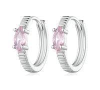 Orecchini fibbia zircone occhio cavallo rosa rigati argento 925