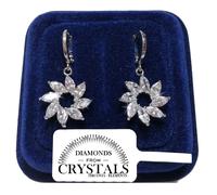 Orecchini Fiore con Cerchietto Donna pl. oro Bianco 18K con Cristalli Swarovski