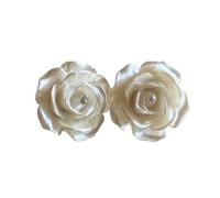 Orecchini floreali eleganti in camelia bianca per le donne-Orecchini floreali 925 in argento post ipoallergenici, stile francese vintage perle centro borchie, Delicati gioielli per la festa nuziale re