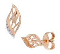 Orecchini Foglia Con Punte 6 Diamanti Brillanti 585 Oro Rosso, Donna
