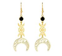 Orecchini Forma Luna Tripla Dea Per Donne e Ragazze Acciaio Inox Stile Gotico Con Runa Luna Orecchini a Goccia In Cristallo Nero Amuleto Wicca (oro)