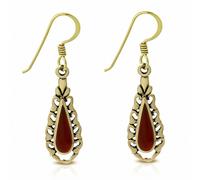Orecchini Gancio a Forma Di Lacrima IN Bronzo Con Agata Rosso (Coppia)