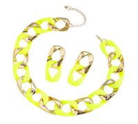 Orecchini geometrici Set Collana Catena Delle Donne Gioielli Hip Hop Splicing Collana Resina E Lega Gioielli Per La Festa Quotidiana Catena Di Collegamento, Misura unica, come descritto, come