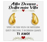Orecchini Goccia Donna della mia Vita con finitura in Oro giallo 18k Regalo mogli Idea per lei Compleanno Natale - Cofanetto con DEDICA incluso (Orecchini Goccia Oro - Donna della mia vita)
