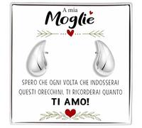 Orecchini Goccia Donna Moglie con finitura in Oro bianco 18k Regalo mogli Idea per lei Compleanno Natale - Cofanetto con DEDICA incluso (Orecchini Goccia Argento - Moglie)
