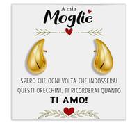 Orecchini Goccia Donna Moglie con finitura in Oro giallo 18k Regalo mogli Idea per lei Compleanno Natale - Cofanetto con DEDICA incluso (Orecchini Goccia Oro - Moglie)