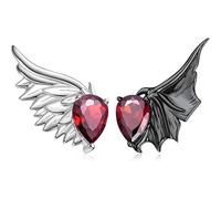 Orecchini gotici con angelo e ala di pipistrello, orecchini pendenti asimmetrici con gemma rossa, gioielli vintage per Halloween da donna per uso quotidiano e per occasioni