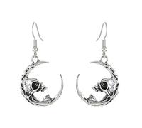 Orecchini gotici con teschio e pipistrello, orecchini pendenti a forma di luna crescente, per uomini e donne, gioielli punk per Halloween, accessori per costumi spettrali, Medio, Lega di acciaio