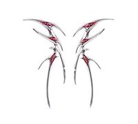 Orecchini gotici punk a farfalla, da donna, alla moda, con strass rossi, elfo, cosplay, per feste, accessori per gioielli, idea regalo, polsini equi, argento, per non piercing a clip, senza polsini