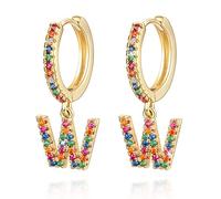 Orecchini Huggie a cerchio con iniziale A-Z per donna Orecchini in oro bianco 14 carati con zirconi personalizzati con 26 lettere Huggie Orecchini regalo per lei