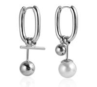 Orecchini Huggie in argento a forma di U, da donna, asimmetrici, con perle e sfere, orecchini geometrici moderni, gioielli pendenti minimalisti, da indossare tutti i giorni