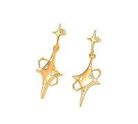 Orecchini huggie pendenti stella oro donna, cerchio goccia stellare leggero 45mm con perla finta e zircone, gioiello statement rame celeste regalo per feste