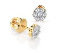 Orecchini Illusion Fiore Oro Giallo 585 con 14 Diamanti 0.06+0.18 ct - Punto Luce Donna in Oro Vero