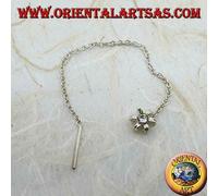 Orecchini in argento 925 ‰ a catenina fiore a sei petali con strass bianco 8 cm.